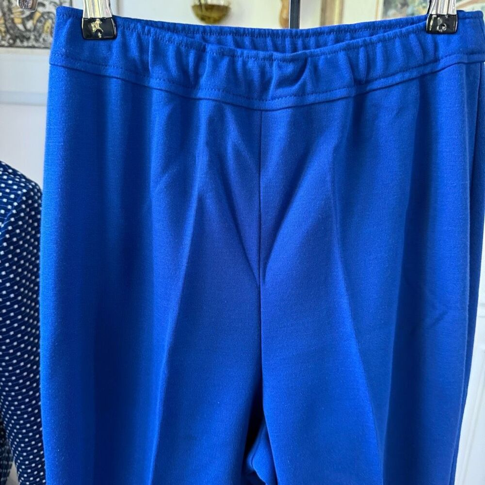 Vintage 70s 2pc Blue White Wide Leg High Rise Pants Crop Top S M 4 6 - Picture 7 of 16